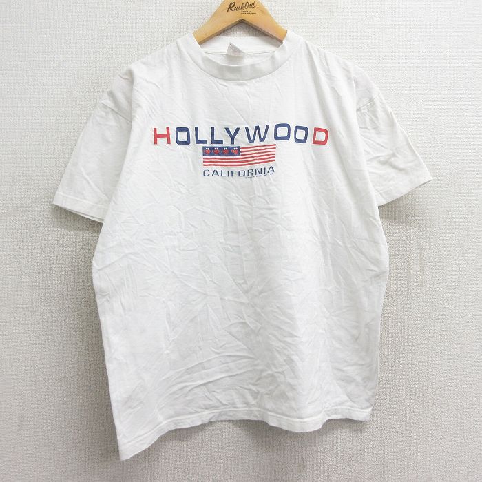 L★古着 半袖 ビンテージ Tシャツ メンズ 90年代 90s ハリウッド カリフォルニア コットン クルーネック 白 ホワイト 24feb14 中古