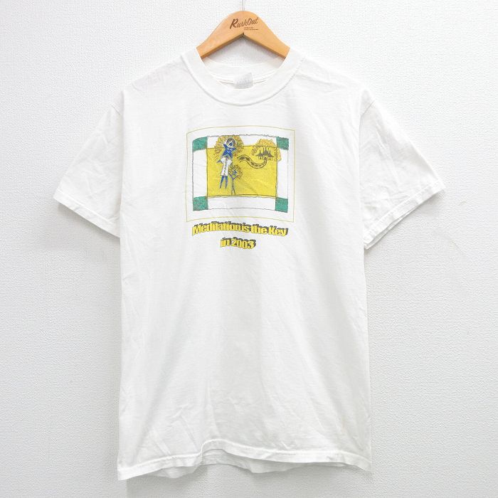 M★古着 半袖 ビンテージ Tシャツ メンズ 00年代 00s 星 Meditation コットン クルーネック 白 ホワイト 24feb15 中古