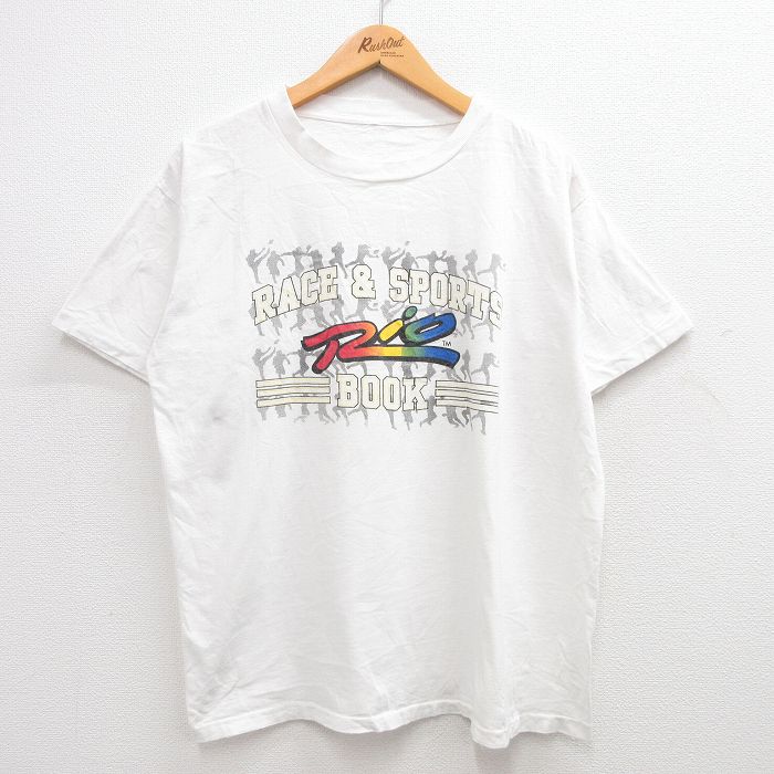 XL★古着 半袖 ビンテージ Tシャツ メンズ 90年代 90s RACE&SPORTS クルーネック 白 ホワイト 24feb16 中古
