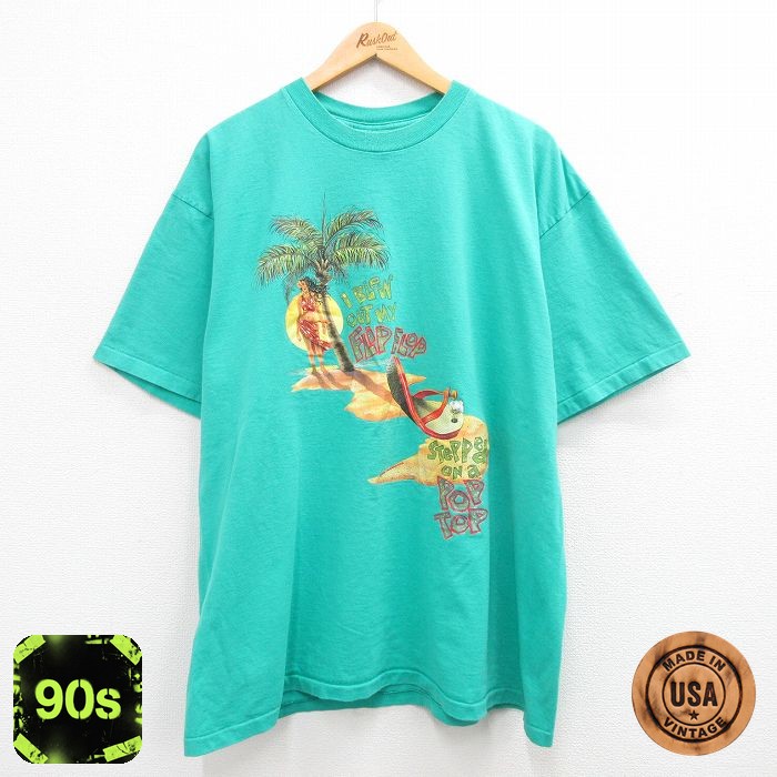 【50%OFF】90s 半袖Tシャツ ヤシの木 ライトブルー XL | 古着