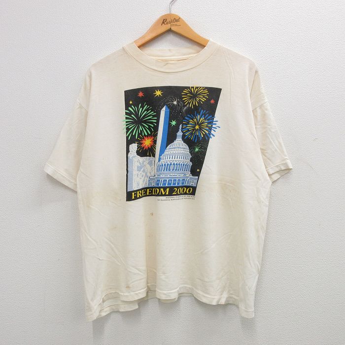 【50%OFF】XL★古着 半袖 ビンテージ Tシャツ メンズ 00年代 00s 花火 大きいサイズ クルーネック 生成り 24feb19 中古