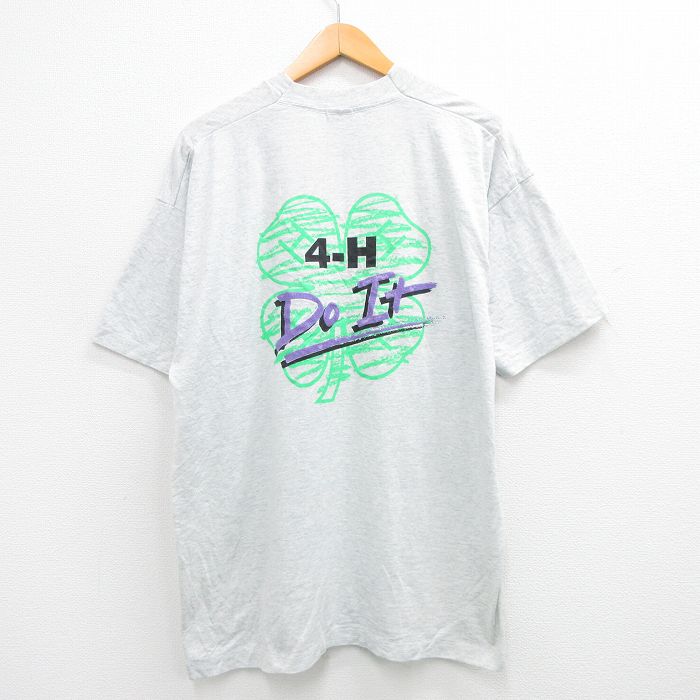 XL★古着 フルーツオブザルーム 半袖 ビンテージ Tシャツ メンズ 90年代 90s クローバー 大きいサイズ クルーネック USA製 薄グレー 霜降り 24feb20 中古
