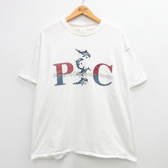 【50%OFF】XL★古着 半袖 ビンテージ Tシャツ メンズ 00年代 00s イルカ パナマ 大きいサイズ コットン クルーネック 白 ホワイト 24feb20 中古
