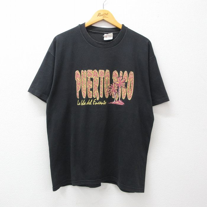 XL★古着 ヘインズ Hanes 半袖 ビンテージ Tシャツ メンズ 00年代 00s ヤシの木 プエルトリコ 大きいサイズ クルーネック 黒 ブラック 24feb21 中古