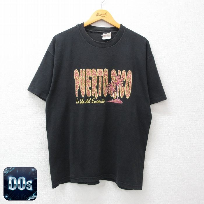 ヘインズ 00s 半袖Tシャツ ヤシの木プエルトリコ ブラック XL | 古着