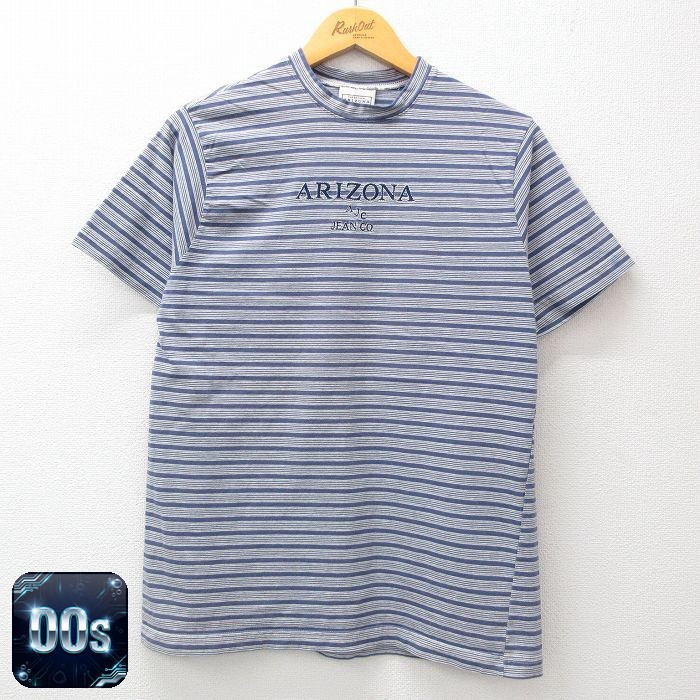 アリゾナジーンズ 00s 半袖Tシャツ ビッグロゴ ネイビーボーダー M | 古着