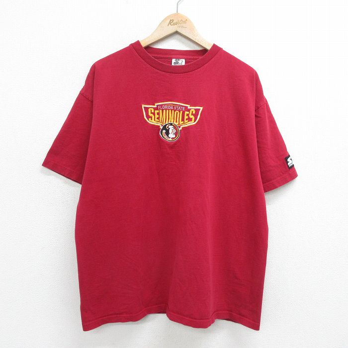 XL★古着 スターター STARTER 半袖 ビンテージ Tシャツ メンズ 90年代 90s フロリダステートセミノールズ アメフト 刺繍 大きいサイズ コットン クルーネック USA製 エンジ 24feb21 中古