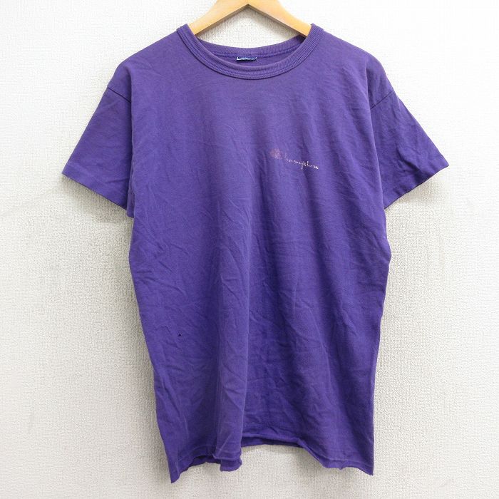 【50%OFF】チャンピオン 90s 半袖Tシャツ ワンポイントロゴ パープル L | 古着