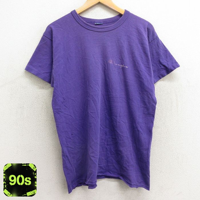 【50%OFF】チャンピオン 90s 半袖Tシャツ ワンポイントロゴ パープル L | 古着
