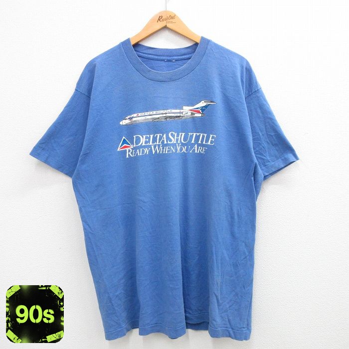 【50%OFF】デルタシャトル 90s 半袖Tシャツ 飛行機 ネイビー XL | 古着