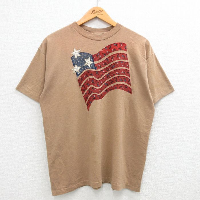 90s 半袖Tシャツ 星条旗 ブラウン XL | 古着