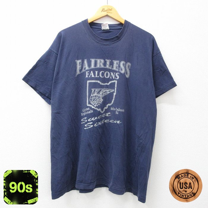 【50%OFF】フルーツオブザルーム 90s 半袖Tシャツ フェアレスファルコンズ ネイビー XL | 古着