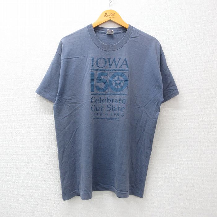 XL★古着 フルーツオブザルーム 半袖 ビンテージ Tシャツ メンズ 90年代 90s アイオワ Celebrate コットン クルーネック USA製 紺 ネイビー 24feb23 中古