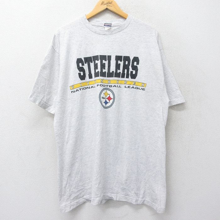 XL★古着 半袖 ビンテージ Tシャツ メンズ 00年代 00s NFL ピッツバーグスティーラーズ クルーネック 薄グレー 霜降り アメフト スーパーボウル 24feb23 中古