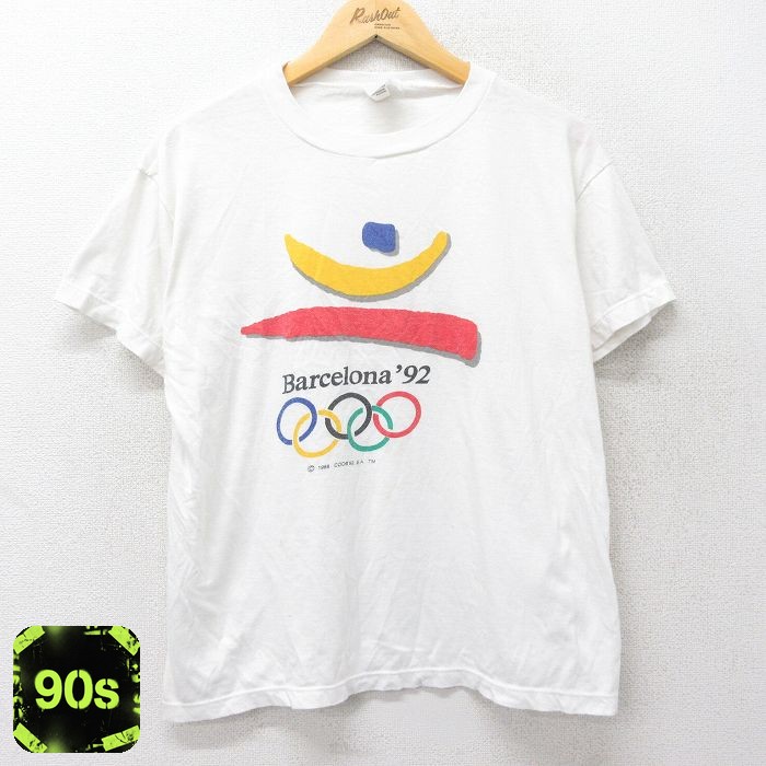 バルセロナオリンピック 90s 半袖Tシャツ バルセロナオリンピック ホワイト メンズL相当 | 古着