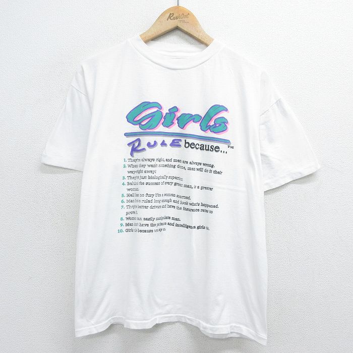 L★古着 半袖 ビンテージ Tシャツ メンズ 90年代 90s girls コットン クルーネック 白 ホワイト 【spe】 24feb24 中古