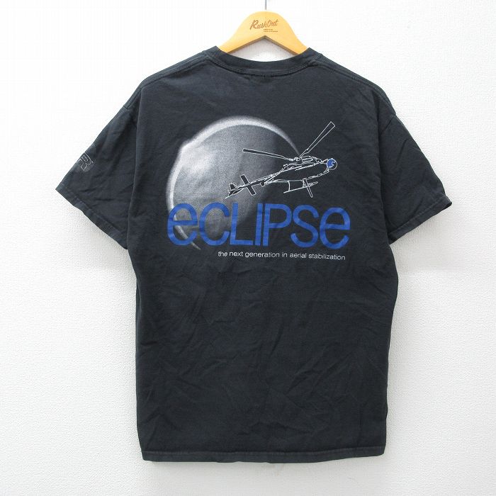 【50%OFF】L★古着 ヘインズ Hanes 半袖 ビンテージ Tシャツ メンズ 00年代 00s ヘリコプター ECLIPSE コットン クルーネック 黒 ブラック 24feb24 中古