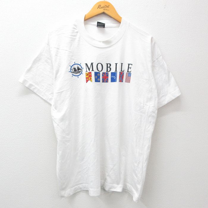 XL★古着 フルーツオブザルーム 半袖 ビンテージ Tシャツ メンズ 90年代 90s 星条旗 国旗 クルーネック USA製 白 ホワイト 24feb26 中古