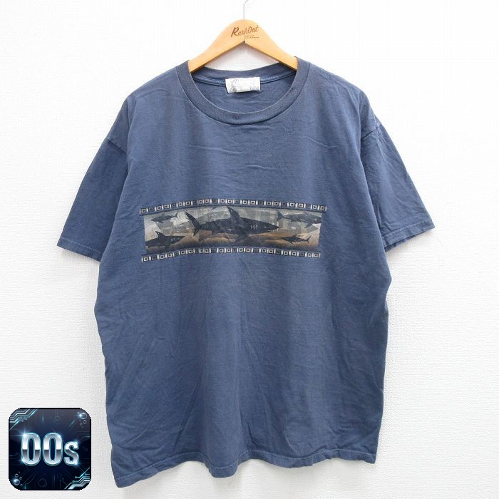 00s 半袖Tシャツ サメ ネイビー XL | 古着