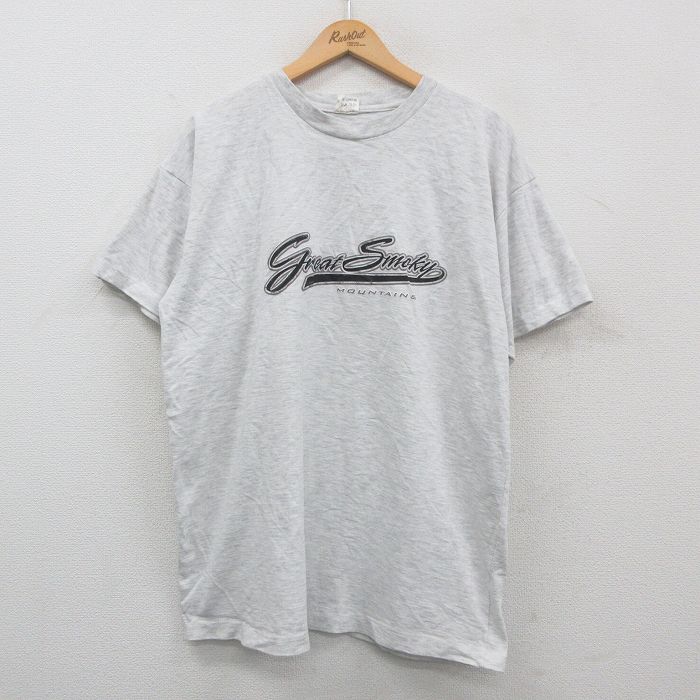 XL★古着 半袖 ビンテージ Tシャツ メンズ 00年代 00s グレートスモーキーマウンテンズ 大きいサイズ コットン クルーネック 薄グレー 霜降り 24feb28 中古