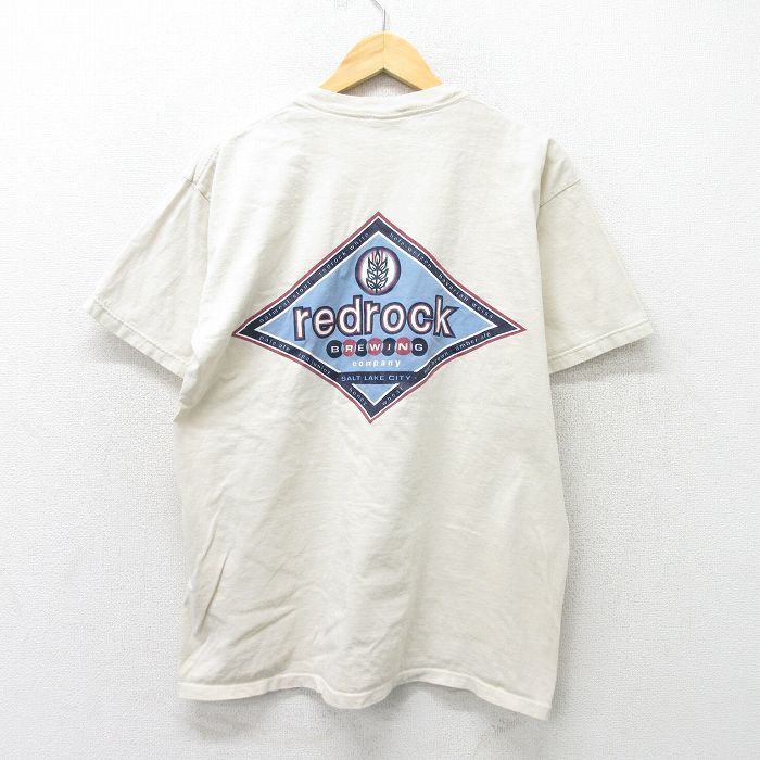 【50%OFF】L★古着 SDI 半袖 ビンテージ Tシャツ メンズ 90年代 90s redrock コットン クルーネック USA製 薄ベージュ カーキ 24feb29 中古