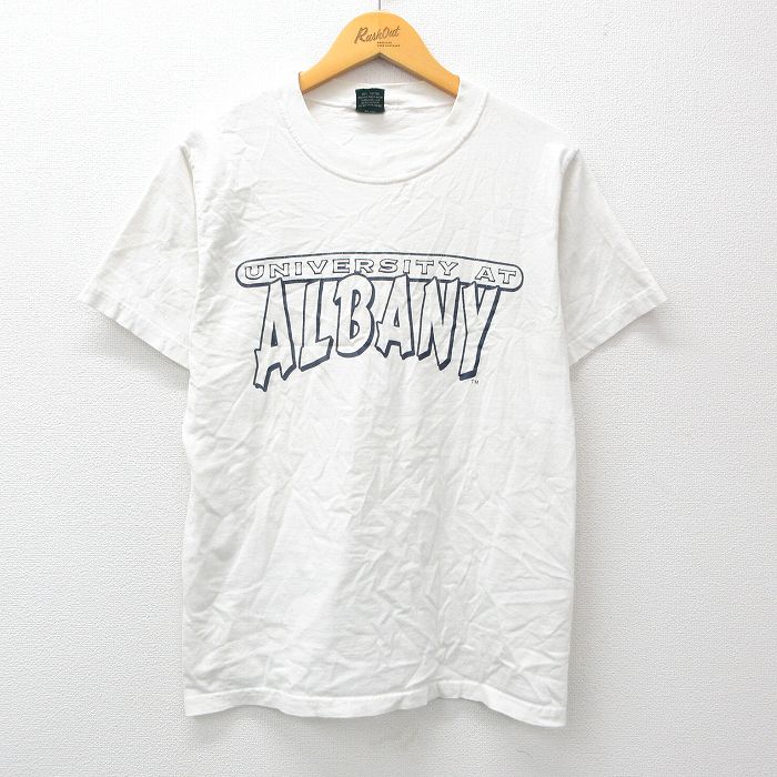 M★古着 MVスポーツ 半袖 ビンテージ Tシャツ メンズ 00年代 00s オールバニー大学 コットン クルーネック 白 ホワイト 24feb29 中古
