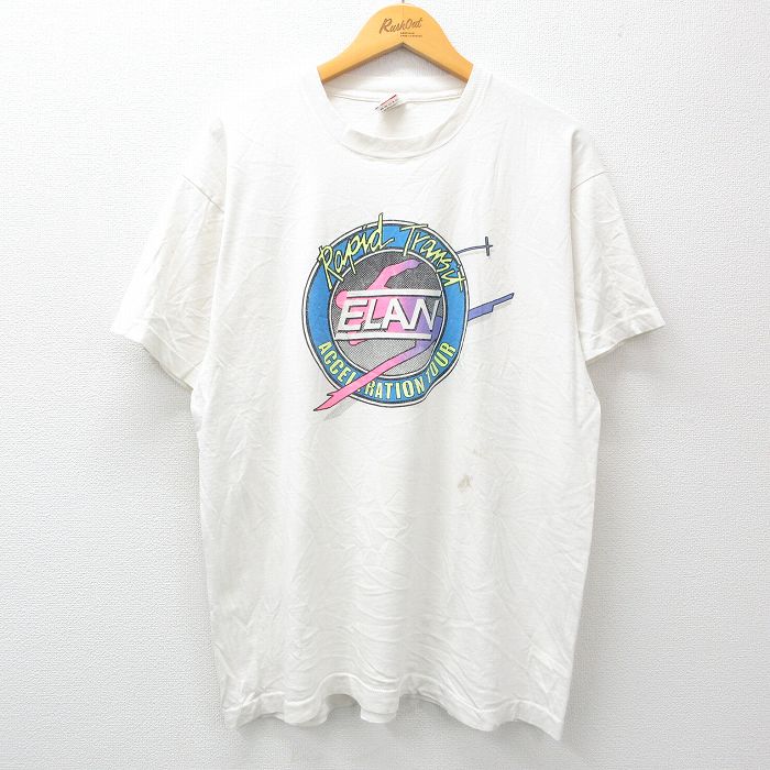 【50%OFF】XL★古着 フルーツオブザルーム 半袖 ビンテージ Tシャツ メンズ 90年代 90s スキー ELAN 大きいサイズ コットン クルーネック USA製 白 ホワイト 24mar01 中古