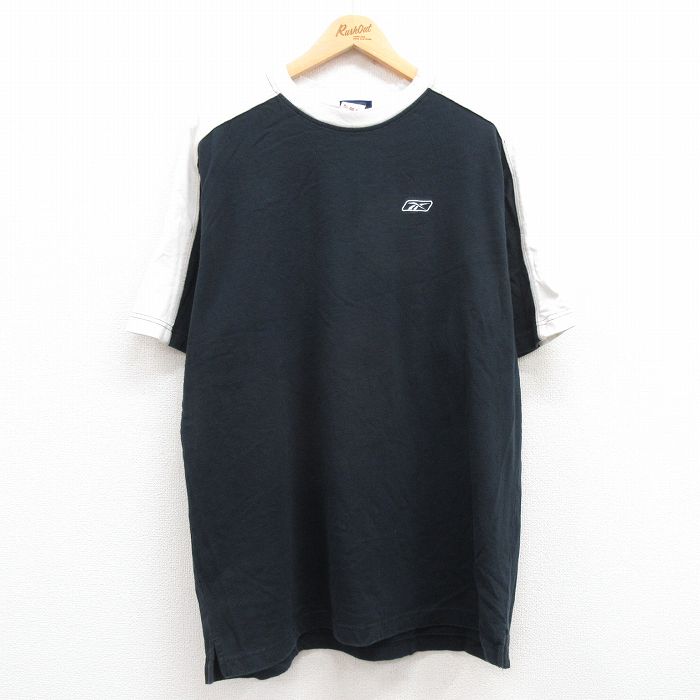 XL★古着 リーボック REEBOK 半袖 ビンテージ Tシャツ メンズ 00年代 00s ワンポイントロゴ 大きいサイズ コットン クルーネック 黒 ブラック 24mar01 中古