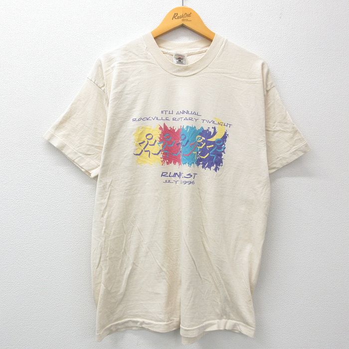 XL★古着 フルーツオブザルーム 半袖 ビンテージ Tシャツ メンズ 90年代 90s RUNFEST 企業広告 Power Bar コットン クルーネック 生成り 24mar01 中古