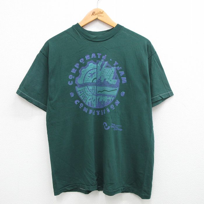 L★古着 ヘインズ Hanes 半袖 ビンテージ Tシャツ メンズ 90年代 90s シカゴ トライアスロン コットン クルーネック USA製 緑 グリーン 24mar01 中古