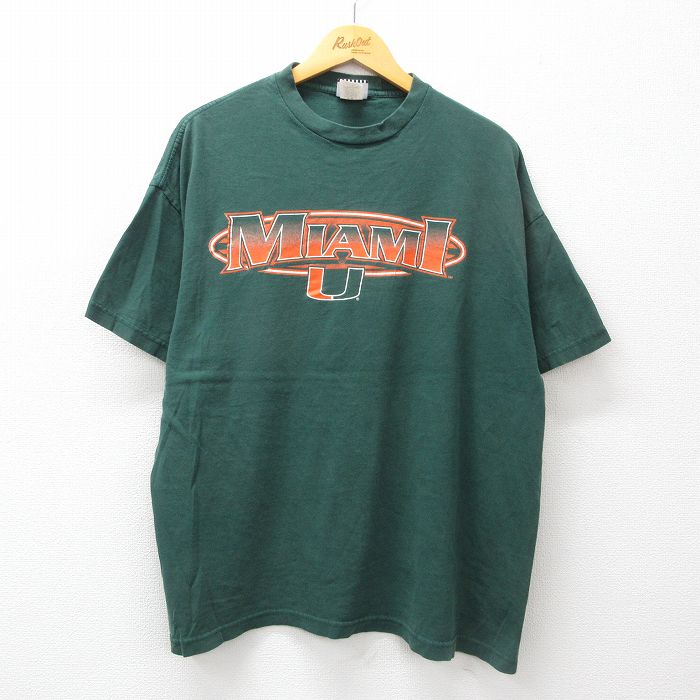 XL★古着 フットロッカー 半袖 ビンテージ Tシャツ メンズ 90年代 90s マイアミ 大きいサイズ コットン クルーネック USA製 緑 グリーン 24mar02 中古