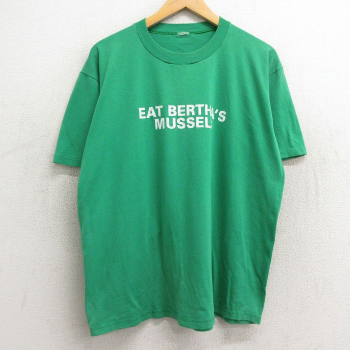 XL★古着 半袖 ビンテージ Tシャツ メンズ 90年代 90s EAT BERTHAS MUSSELS クルーネック 緑 グリーン 24mar02 中古