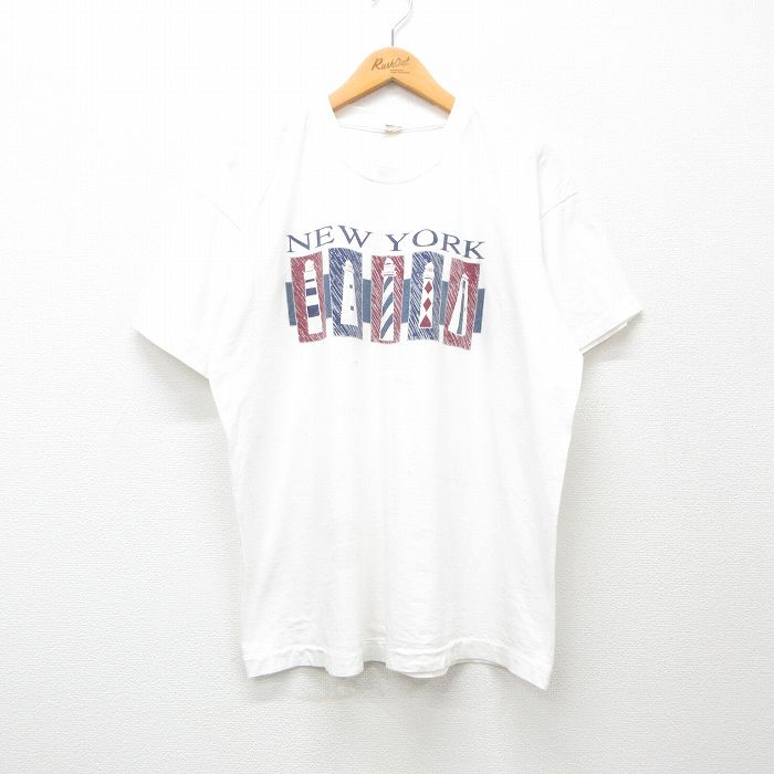 XL★古着 スクリーンスターズ 半袖 ビンテージ Tシャツ メンズ 80年代 80s ニューヨーク 灯台 コットン クルーネック USA製 白 ホワイト 24mar05 中古