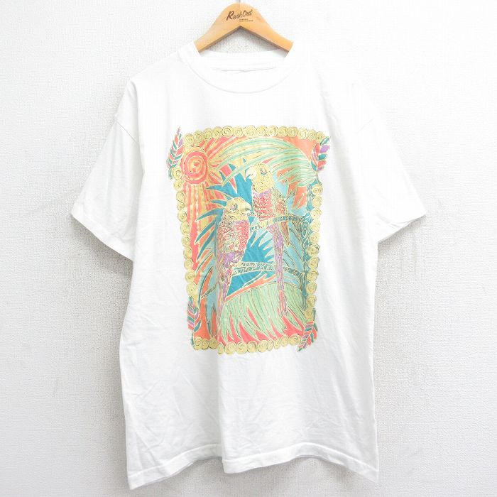 XL★古着 半袖 ビンテージ Tシャツ メンズ 90年代 90s 鳥 クルーネック 白 ホワイト 24mar05 中古