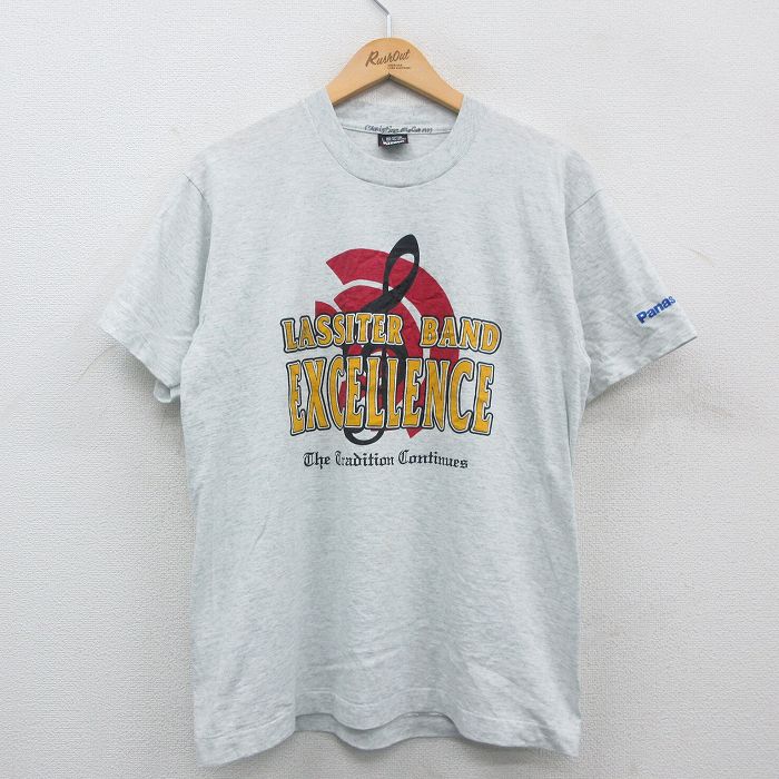 【50%OFF】L★古着 スクリーンスターズ 半袖 ビンテージ Tシャツ メンズ 80年代 80s LASSITER BAND ト音記号 パナソニック クルーネック USA製 薄グレー 霜降り 24mar06 中古
