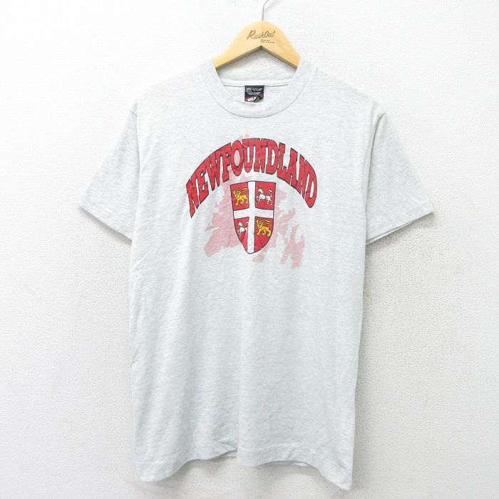 M★古着 フルーツオブザルーム 半袖 ビンテージ Tシャツ メンズ 90年代 90s ニューファンドランド クルーネック カナダ製 薄グレー 霜降り 24mar07 中古