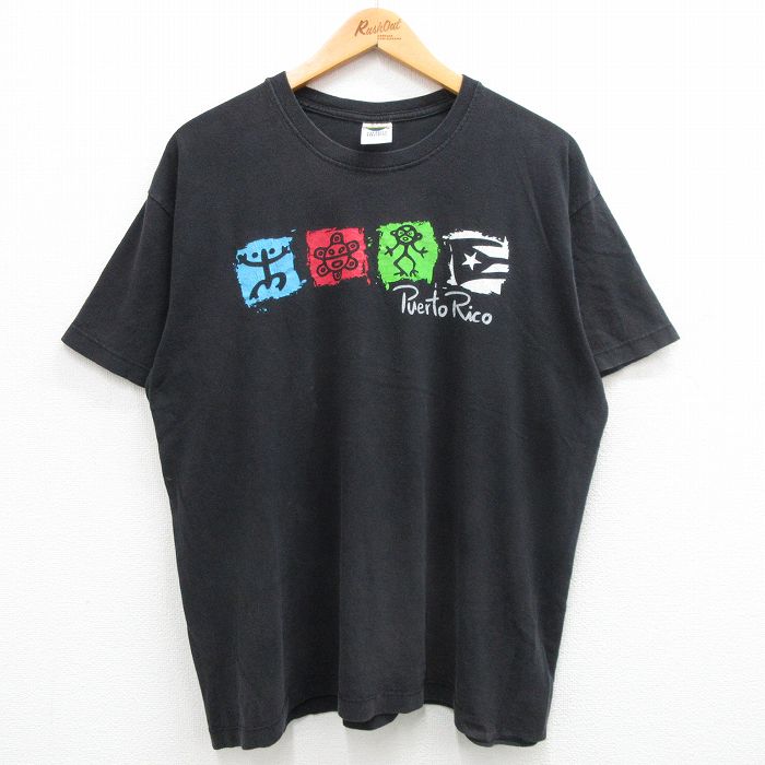 XL★古着 半袖 ビンテージ Tシャツ メンズ 00年代 00s プエルトリコ コットン クルーネック 黒 ブラック 24mar07 中古