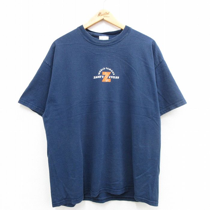 XL★古着 半袖 ビンテージ Tシャツ メンズ 00年代 00s 自転車 サイクル 大きいサイズ コットン クルーネック 紺 ネイビー 24mar07 中古