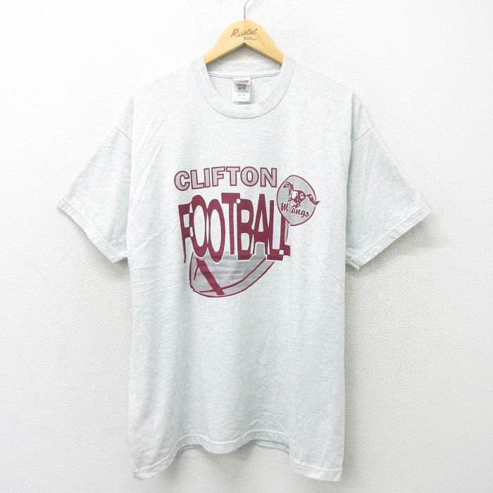 XL★古着 フルーツオブザルーム 半袖 ビンテージ Tシャツ メンズ 00年代 00s フットボール 大きいサイズ クルーネック 薄グレー 霜降り 24mar08 中古