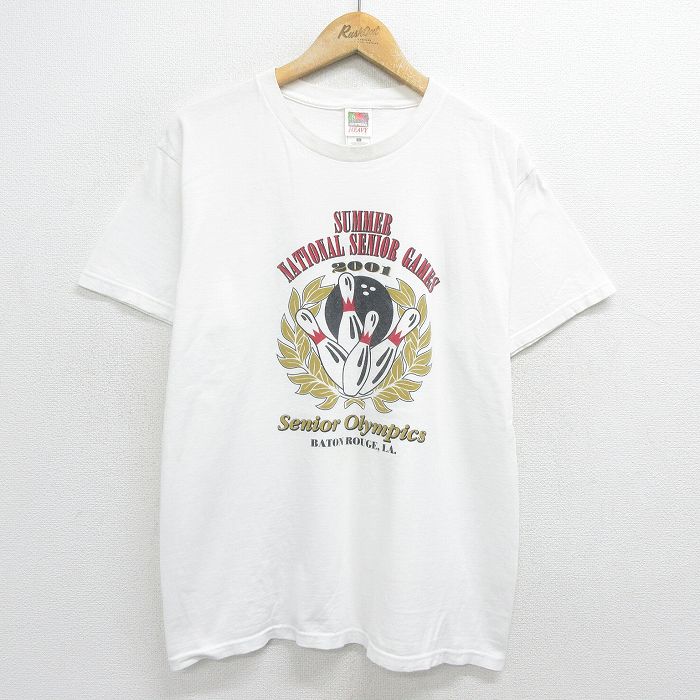 L★古着 フルーツオブザルーム 半袖 ビンテージ Tシャツ メンズ 00年代 00s ボーリング コットン クルーネック 白 ホワイト 24mar08 中古