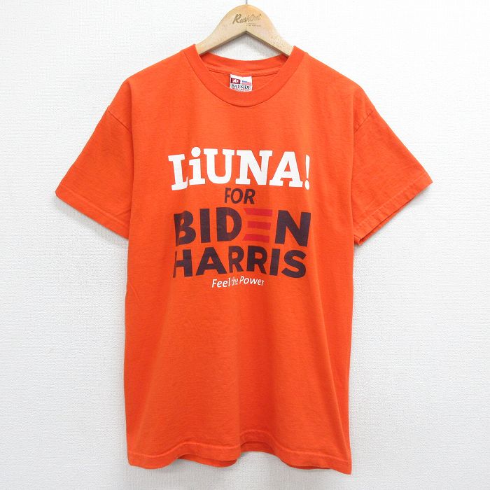 L★古着 半袖 ビンテージ Tシャツ メンズ 00年代 00s バイデン ハリス コットン クルーネック USA製 オレンジ 【spe】 24mar09 中古