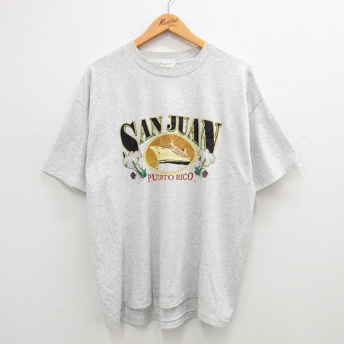 XL★古着 ヘインズ Hanes 半袖 ビンテージ Tシャツ メンズ 00年代 00s プエルトリコ 船 大きいサイズ クルーネック 薄グレー 霜降り 24mar11 中古