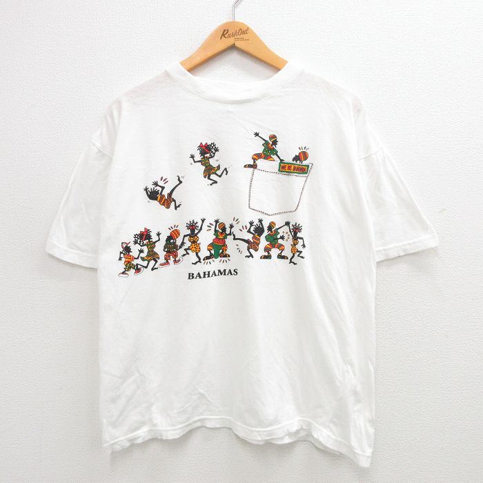 【50%OFF】XL★古着 半袖 ビンテージ Tシャツ メンズ 00年代 00s バハマ 人 コットン クルーネック 白 ホワイト 24mar11 中古