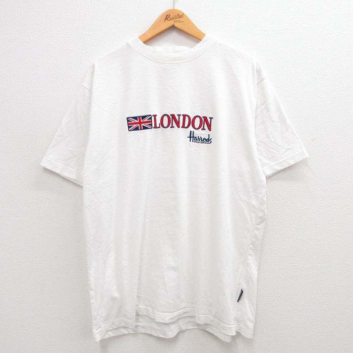 XL★古着 半袖 ビンテージ Tシャツ メンズ 00年代 00s ロンドン 刺繍 大きいサイズ コットン クルーネック 白 ホワイト 24mar12 中古