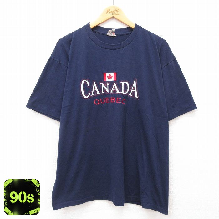 90s 半袖Tシャツ ケベック国旗刺繍 ネイビー XL | 古着