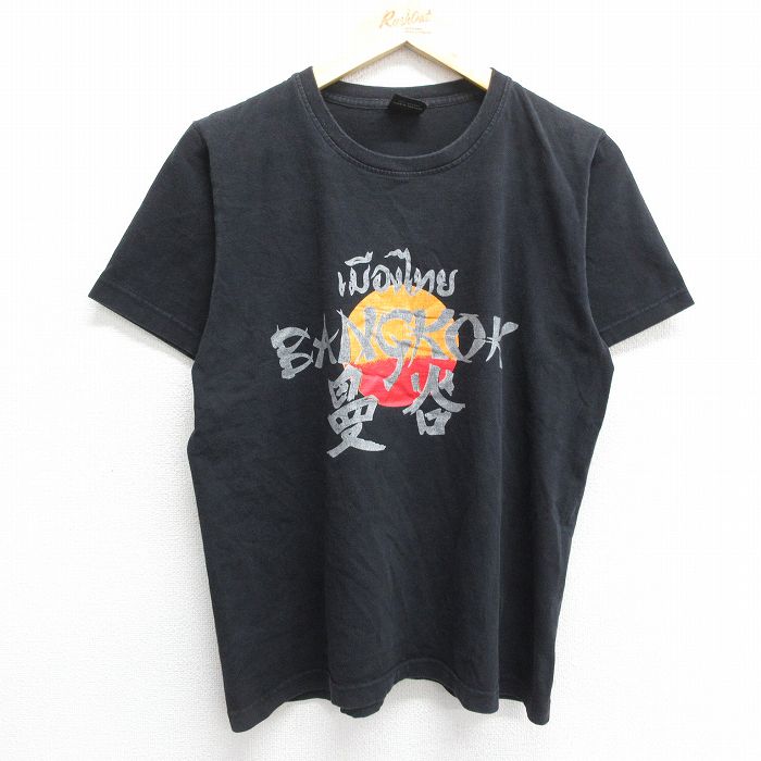 M★古着 半袖 ビンテージ Tシャツ メンズ 00年代 00s バンコク コットン クルーネック 黒 ブラック 24mar15 中古