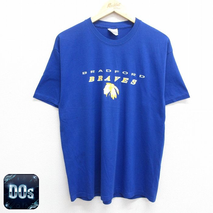 【50%OFF】ヘインズ 00s 半袖Tシャツ BRADFORD BRAVES ブルー L | 古着