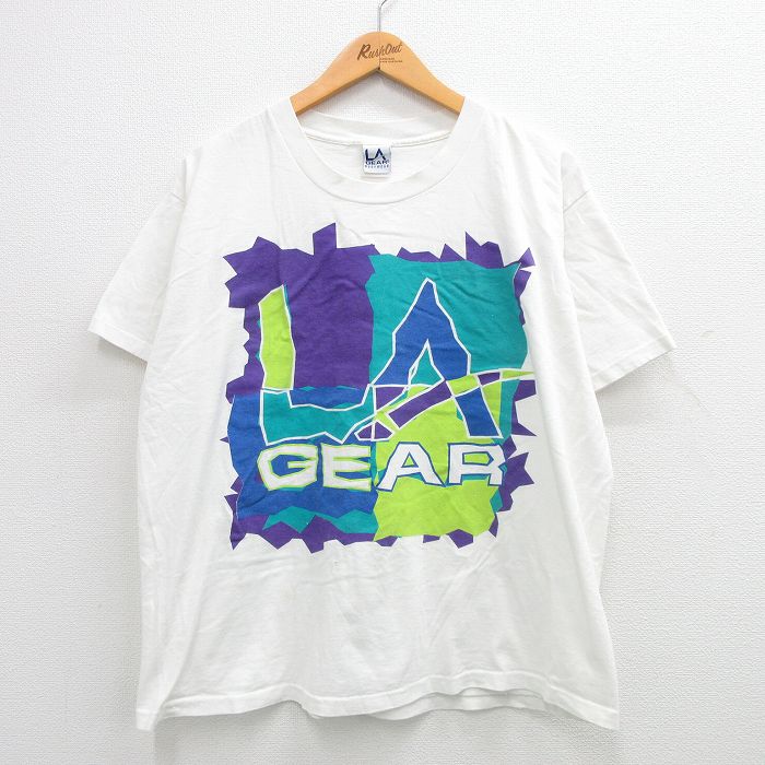 XL★古着 半袖 ビンテージ Tシャツ メンズ 90年代 90s GEAR 大きいサイズ クルーネック USA製 白 ホワイト 24mar13 中古