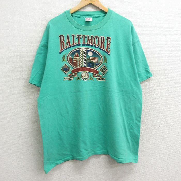 XL★古着 半袖 ビンテージ Tシャツ メンズ 00年代 00s ボルチモア メリーランド 大きいサイズ コットン クルーネック USA製 緑 グリーン 24mar13 中古