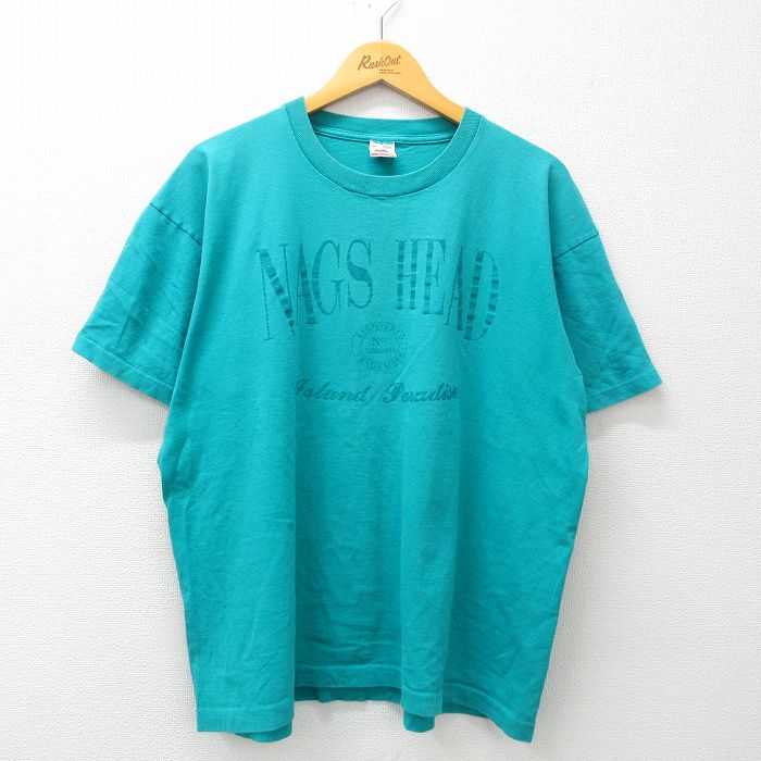 XL★古着 フルーツオブザルーム 半袖 ビンテージ Tシャツ メンズ 90年代 90s ナグスヘッド 大きいサイズ コットン クルーネック USA製 青緑 24mar15 中古